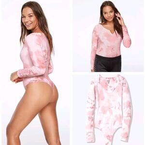 Victoria’s Secret PINK Rose Tie‑Dye Cotton Long Sleeve Bodysuit – XS – EUC